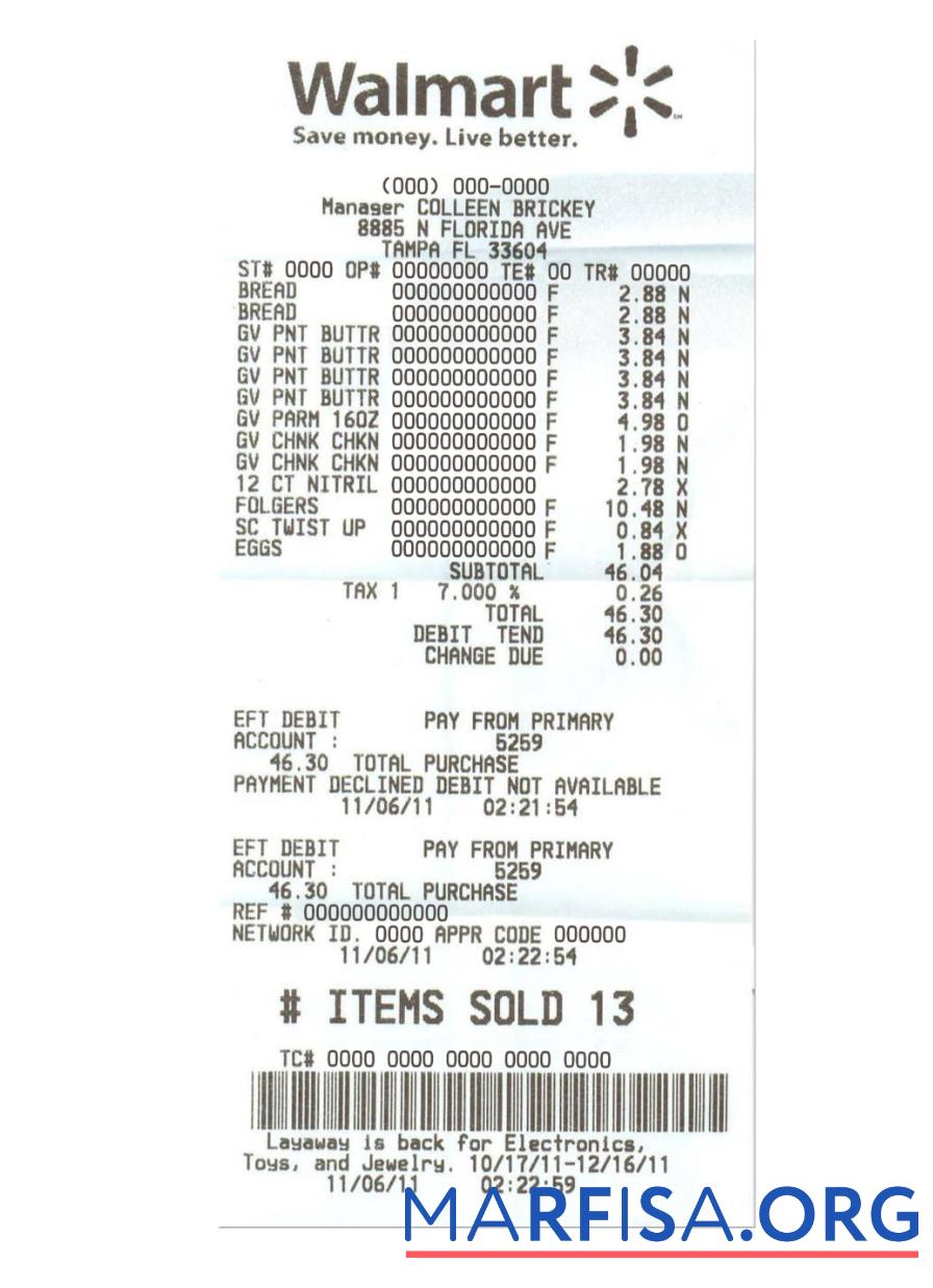 Blank WALMART payment check version 2 template